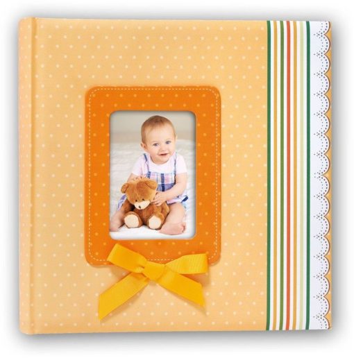 Άλμπουμ Παιδικό RIBBON  Πορτοκαλί με παράθυρο για φωτογραφία  διαστάσεις 31x31 cm, 60  σελίδες με Ρυζόχαρτο και εισαγωγική σελίδα-Hoper.gr