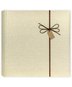 Album lipsia 24×24 cm color ecru cover with decorative brown leather bow the album is 40 pages with rice paper with gift box-Hoper.gr