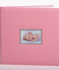 Album Pink leatherette metal frame 32X32cm with 80 white pages with rice papers, cover with photo frame, the album comes with a box-Hoper.gr