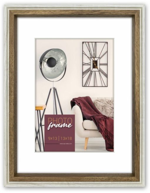 two-color wooden frame 20X30 with mount for photo 20X30 cm and 15x20 color white and dark brown inside (Palmi)-Hoper.gr