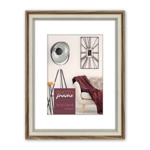 two-color wooden frame 20X30 with mount for photo 20X30 cm and 15x20 color dark brown and white inside (Palmi)-Hoper.gr