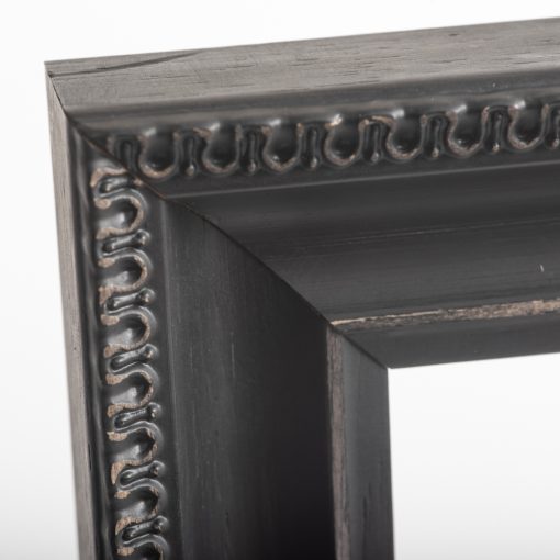 Wooden wall frame, matte black color with signs of aging and relief carving, Matt glass (K3603/69)-Hoper.gr