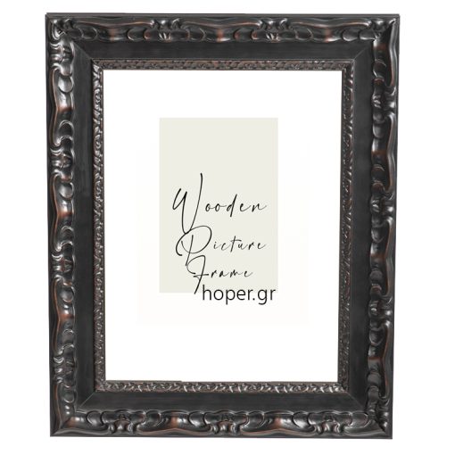 Wooden wall frame, black color and shades of brown with relief carving, plexiglass type acrylic glass (K4535/69)-Hoper.gr