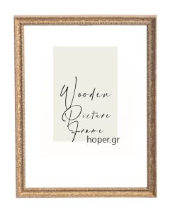 Wooden wall frame gold color & gold line with signs of aging and jewel carving, Matt glass (K6101/1)-Hoper.gr