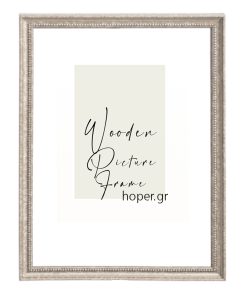 Wooden wall frame silver color & silver line with signs of aging and jewel carving, Matt glass (K6101/2)-Hoper.gr