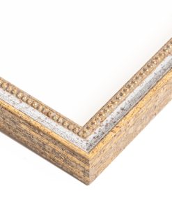 Κορνίζα ξύλινη τοίχου  χρώμα χρυσό & λευκή  γραμμή  με σημάδια  παλαίωσης και σκάλισμα κόσμημα  , τζάμι Ματ (Κ6101/3)-Hoper.gr