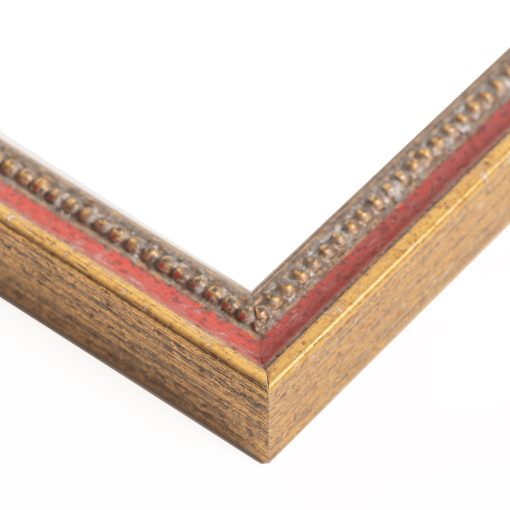 Κορνίζα ξύλινη τοίχου  χρώμα χρυσό & κόκκινο ροδί γραμμή  με σημάδια  παλαίωσης και σκάλισμα κόσμημα  , τζάμι Ματ (Κ6101/34)-Hoper.gr