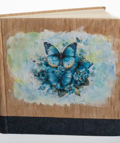 Handmade book binding size 36x38cm, color beige blue, 100 pages white ivory cardboard with rice paper (butterfly)-Hoper.gr