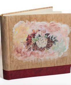 Handmade book binding size 36x38cm, color beige burgundy, 100 pages ivory white cardboard with rice paper (hydrangea)-Hoper.gr